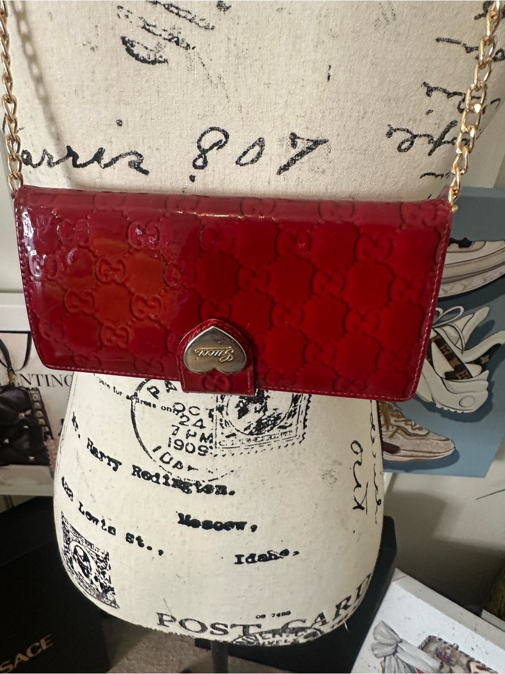 Gucci Red Patent Leather Crossbody with Gold Chain